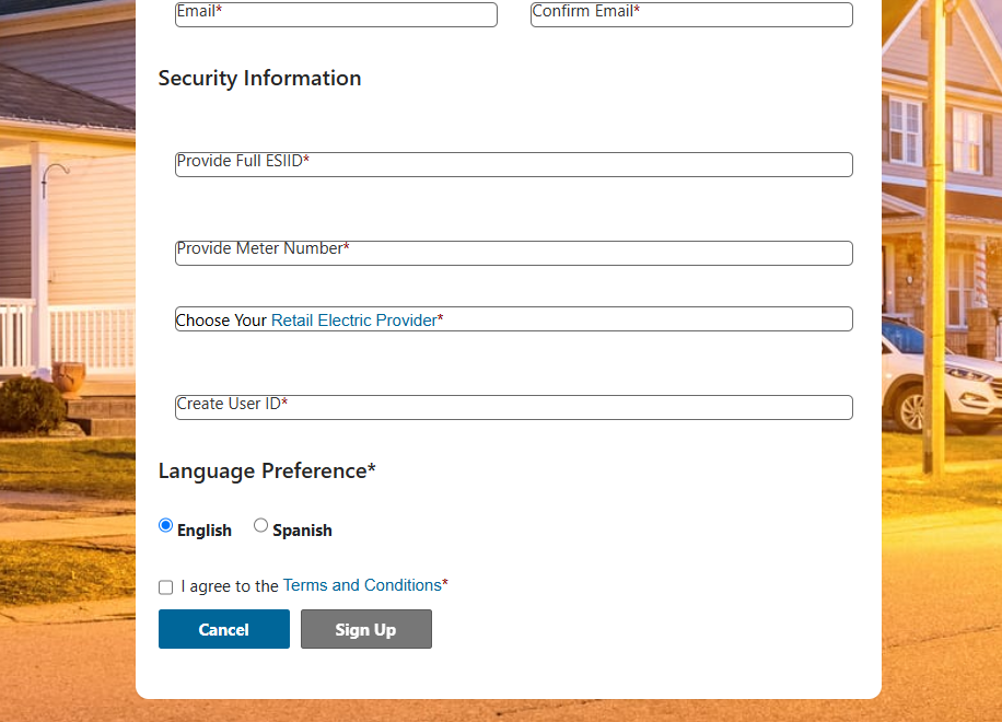 Smart Meter Texas ESI ID, meter number, and retail provider fields highlighted